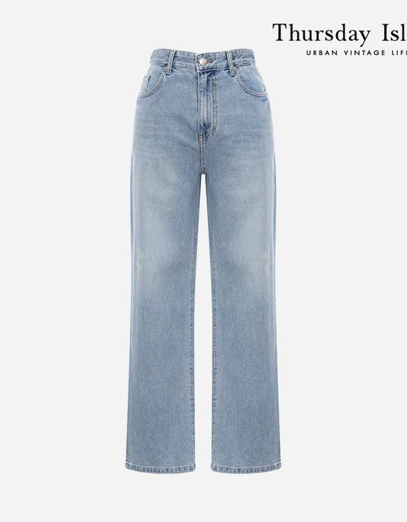 [Thursday Island] 플라워 프린트 루즈핏 배기 데님(T226MJE135W)