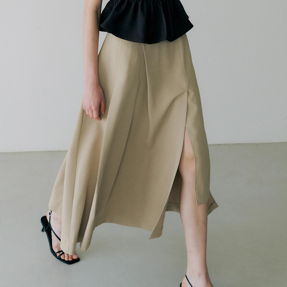 comos 871 unbalance pleats flared skirt (beige)