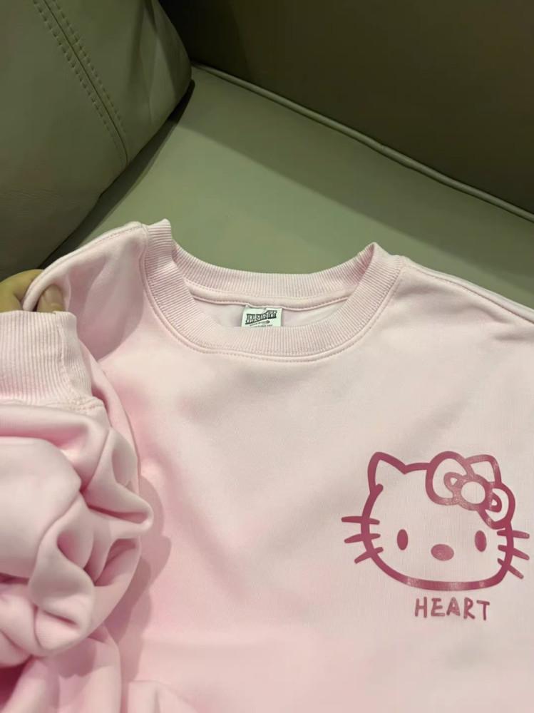 헬로 키티 오버핏 딸기우유 핑크 기모 맨투맨 티셔츠
