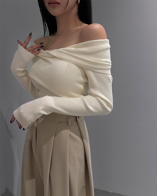 [배송지연] 트위 오프숄더 니트 (*4COLOR)