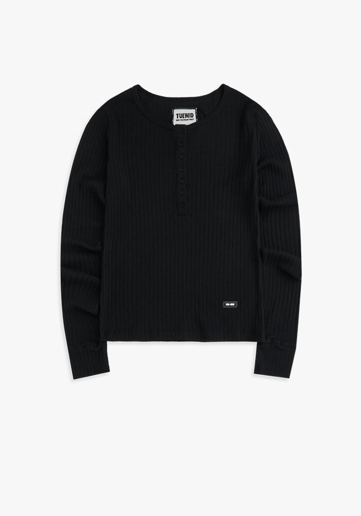 Mini henley longsleeve t-shirt in black