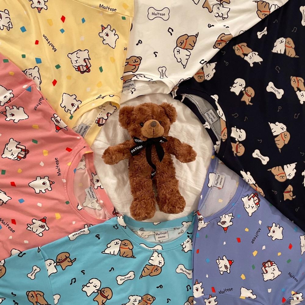 여름 치즈 멍뭉이 몰티즈 반팔 커플잠옷 빅사이즈 냉장고 파자마 파티