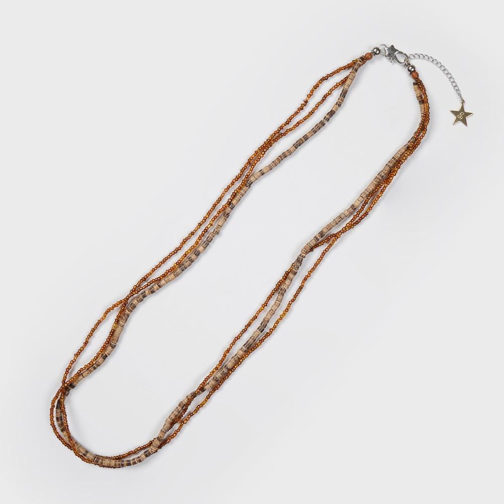 WOOD BEADS MIX LONG NECKLACE (BROWN)