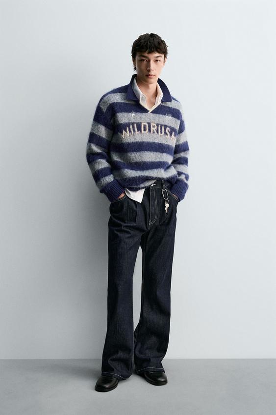 브러시드 자카드 니트 폴로셔츠