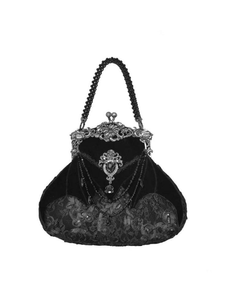Day Of Mourning Gothic Gorgeous European Style Glitter Diamond Velvet Bat Handbag Halloween【s0000014310】