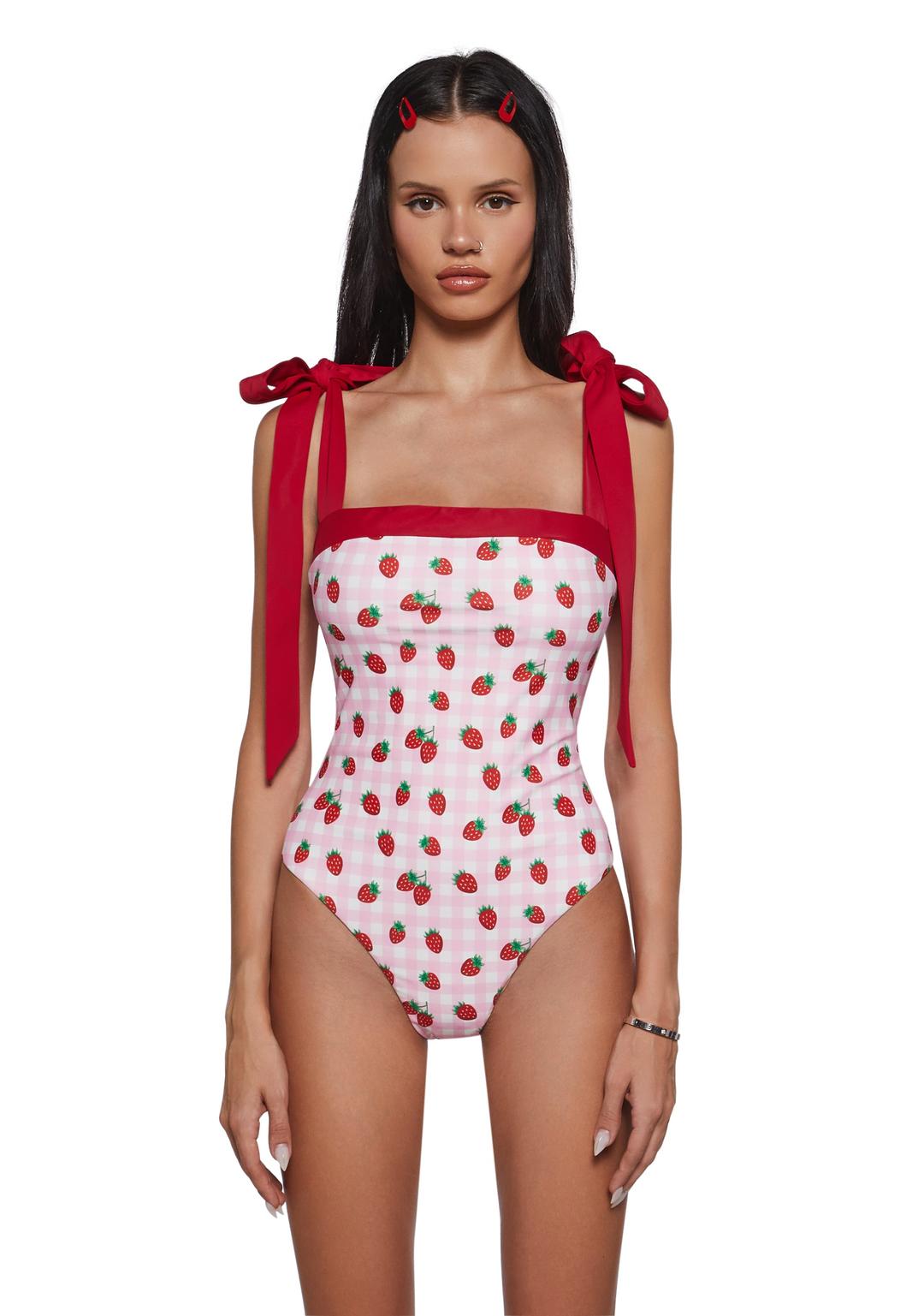 Sweet Life One Piece Swimsuit - Gingham - PINK / XX-Small