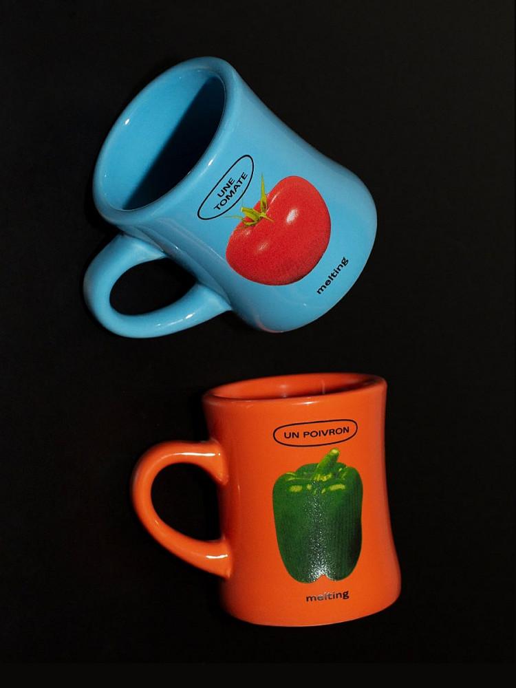 토마토 피망 프린팅 기하학 감성 모던 북유럽 컬러 유니크 머그컵