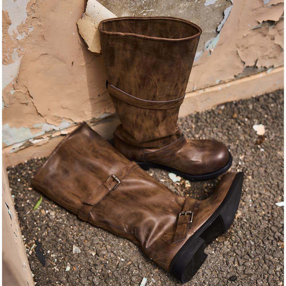Slouchy Long Boots_ Washed Brown