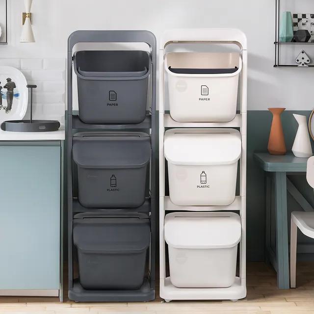 올리빙 도트 스탠드 가정용 분리수거함 3단