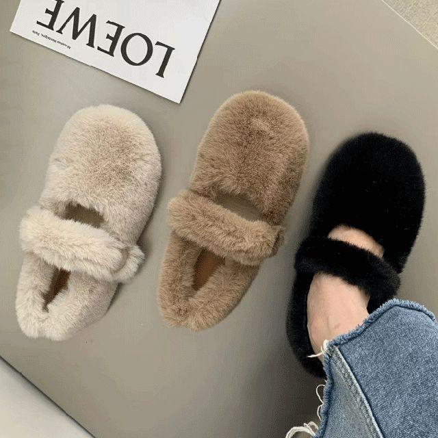 보들 퍼 동글 단추 메리제인슈즈 (3color)