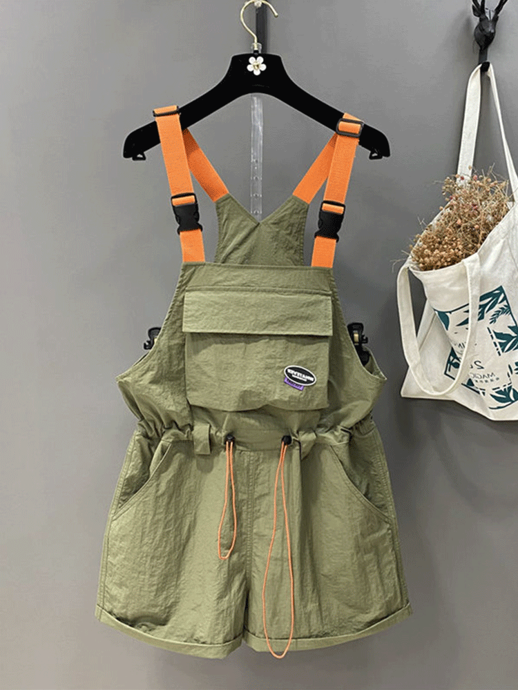 플럼 스트링 하프 멜빵바지