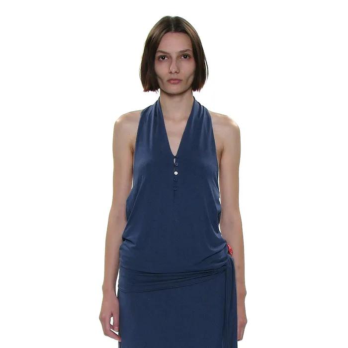 PWC BUTTON-UP JERSEY HALTER NECK TOP_8COLOR