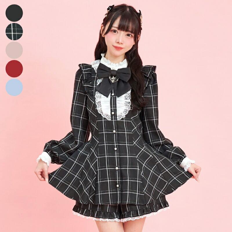【楽天市場】アクセサリーリボンレースフリルセットアップ4/4 15:00 新色販売スタート3/13 12:00 クロ再入荷secrethoney　シークレットハニー　シーハニ　量産型　レディース　ガーリー　長袖　無地　ピンク　ブラック　黒　チェック　ブルー：Secret Honey