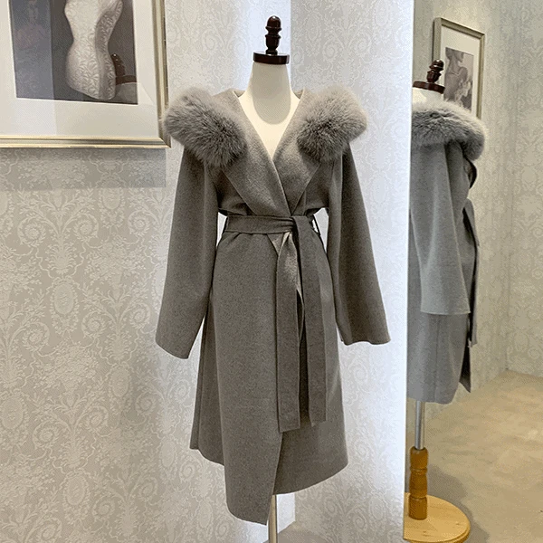 모튼 퍼트리밍 후드롱코트 벨트SET