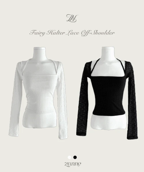 페어리 홀터넥 레이스 오프숄더 티셔츠