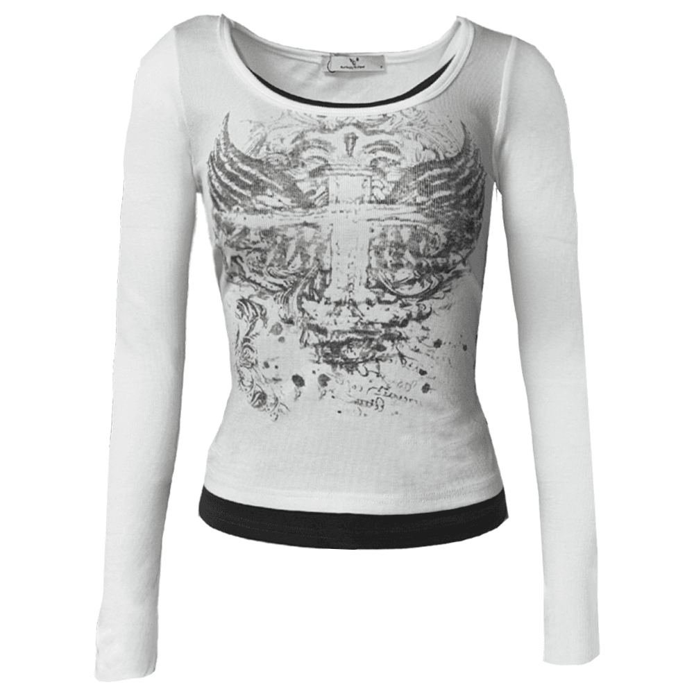 Angel Printing Fake Layered T (white)