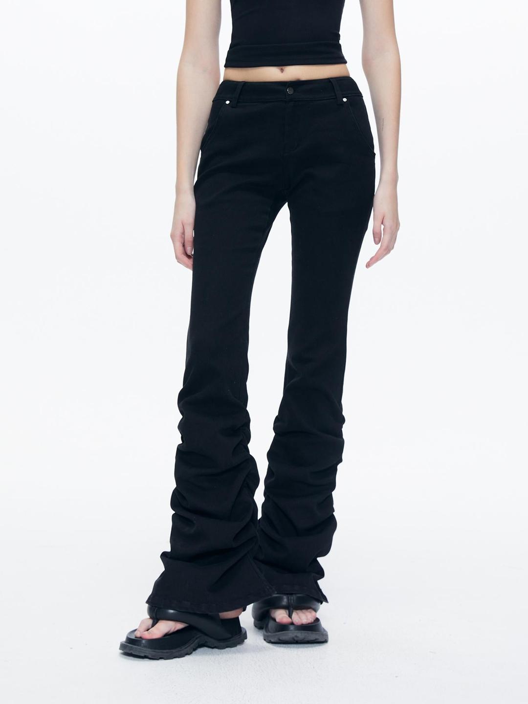 블랙 플리츠 부츠컷 진