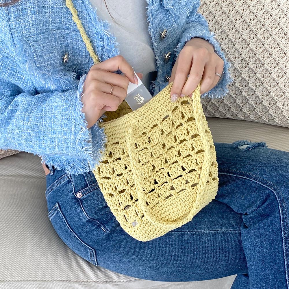 DIY키트 피크닉 러빙백 코바늘 가방뜨기- 네트 바구니가방 라인팝코튼실 패키지 손뜨개 뜨개질 집콕 취미 뜰안 뜨개공방