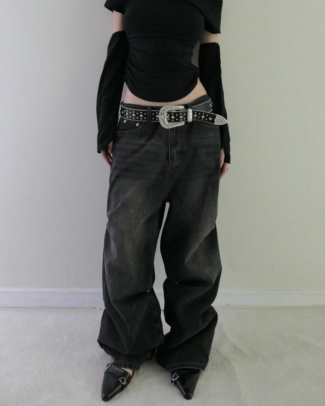 snap button wide denim pants [2color]