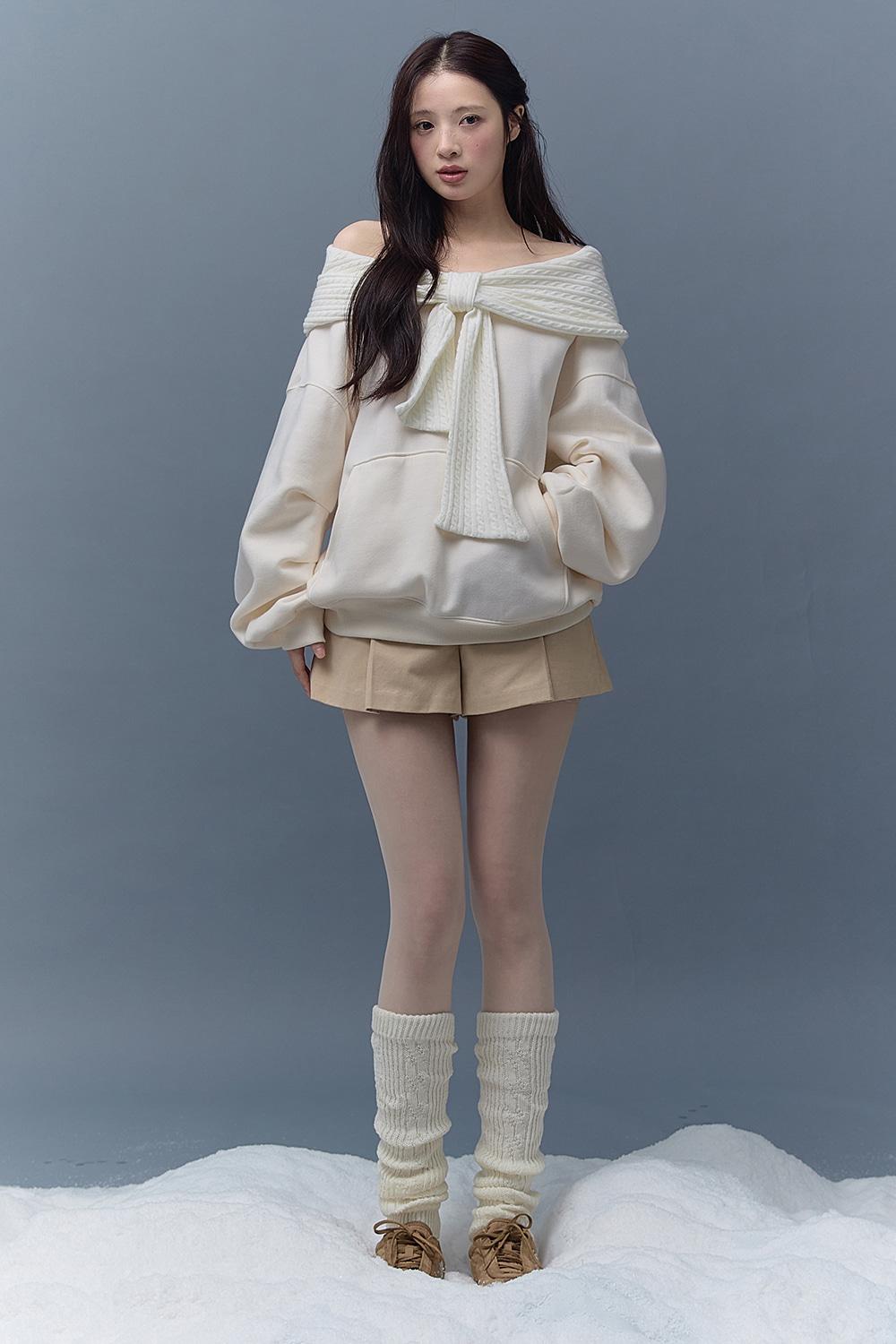 [PRE-ORDER] TWO-WAY RIBBON OFF SHOULDER HOODIE_TT5W203CM