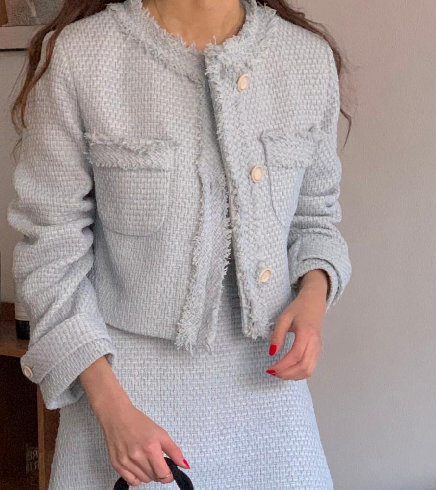 카라리스 크롭 트위드 자켓 3colors 노카라 라운드넥 숏 하객룩 봄 소다jk