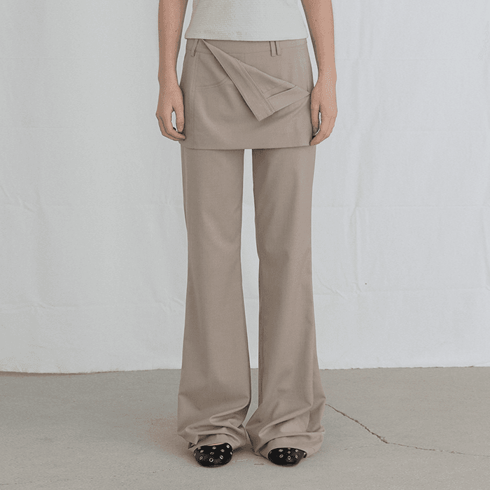 FOLDED SKIRTS OVER PANTS - BEIGE
