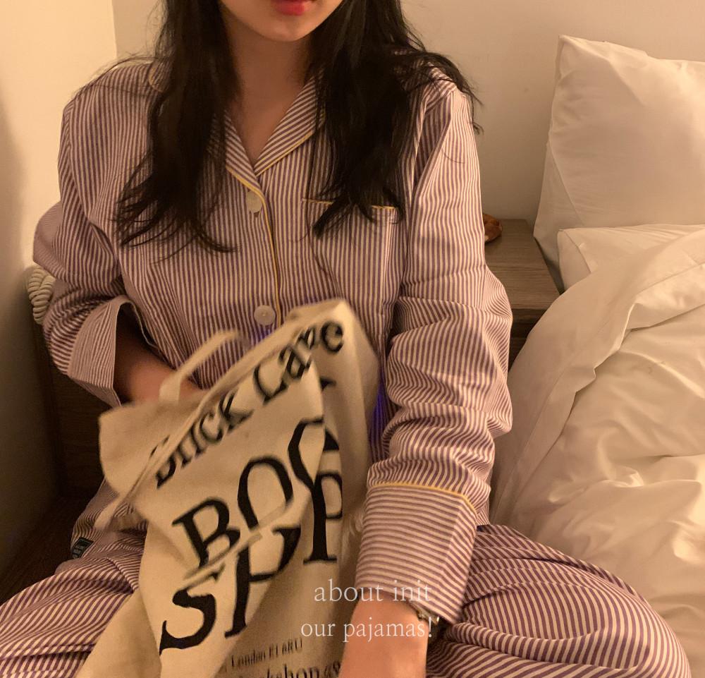 [백화점]빅사이즈 스트라이프잠옷 신혼부부 부들부들 보라색잠옷