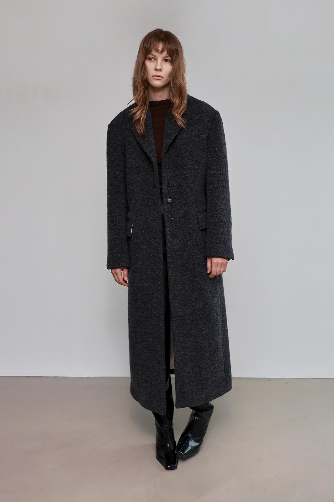 Wool Boa Long Coat _ Charcoal