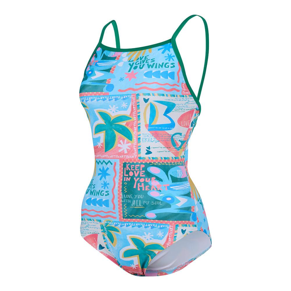 여성 키치 야자수 U백 스트랩 원피스수영복 그린 RN-LF2F504-GN