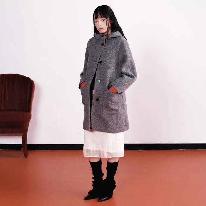 Boucle Hooded Midi Coat  Grey (KE5X30M093)