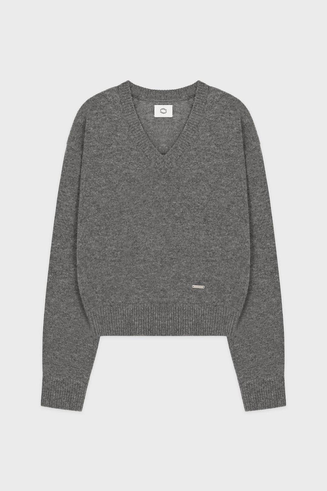 V-Neck Basic Knit (Melange Grey)