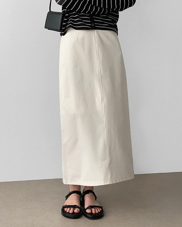 로안 신축성 롱 슬릿 스커트