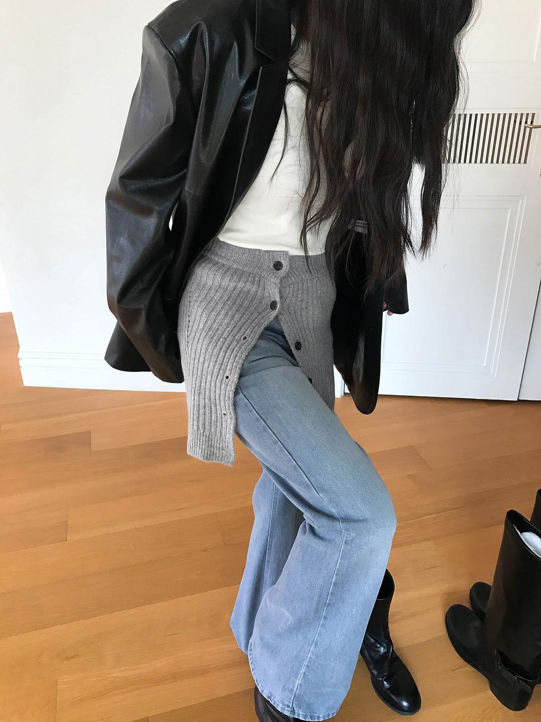 HAIRY WOOL MULTI TOP&SKIRT, HEATHER GREY (2C)