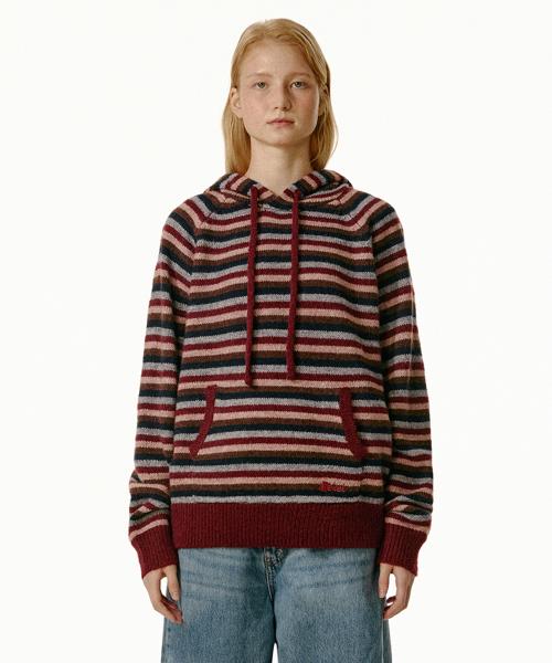 Harmony Stripe Knit Hoodie Burgundy