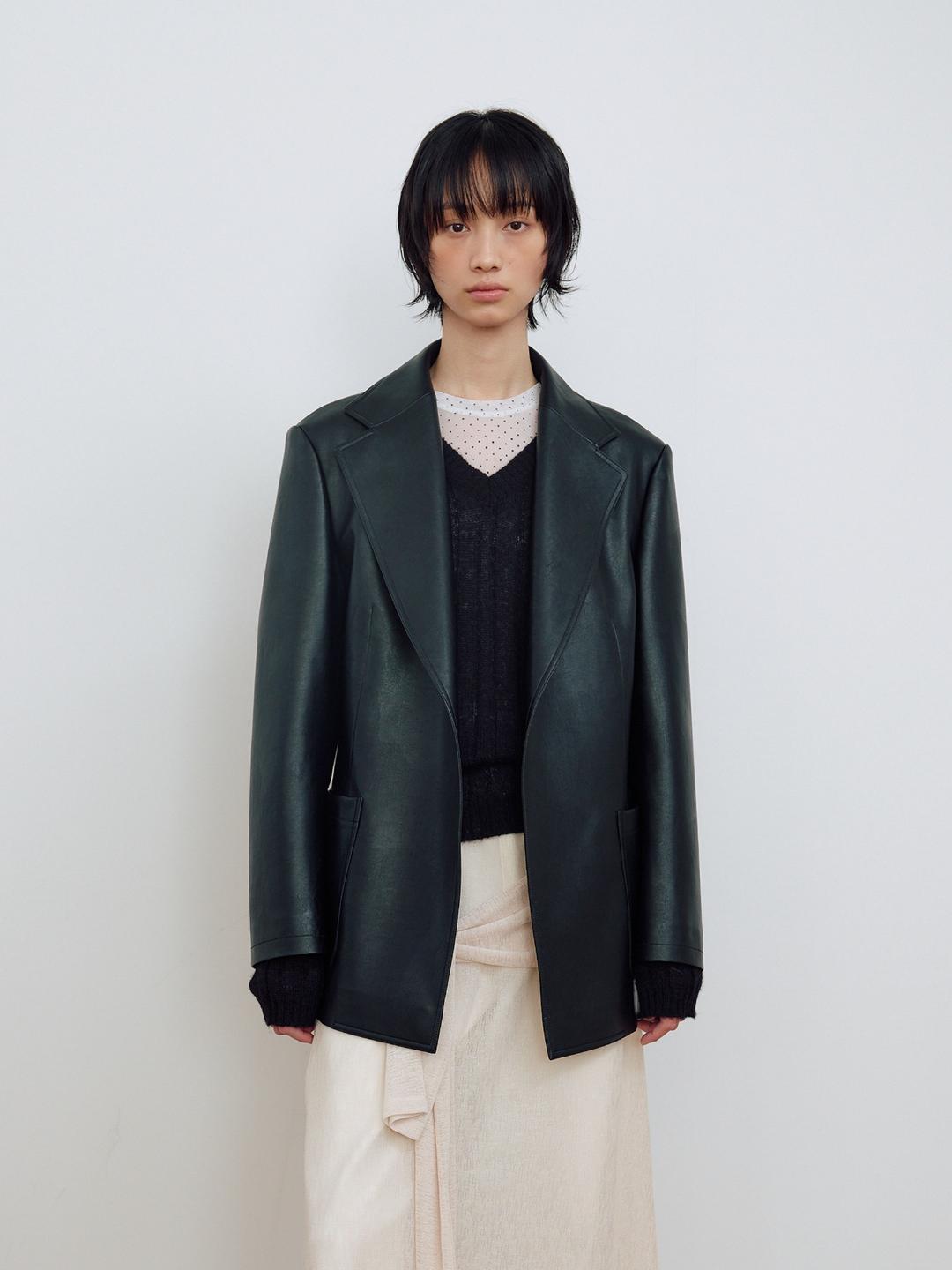 SINGLE OUT POCKET LEATHER JACKET_BLACK