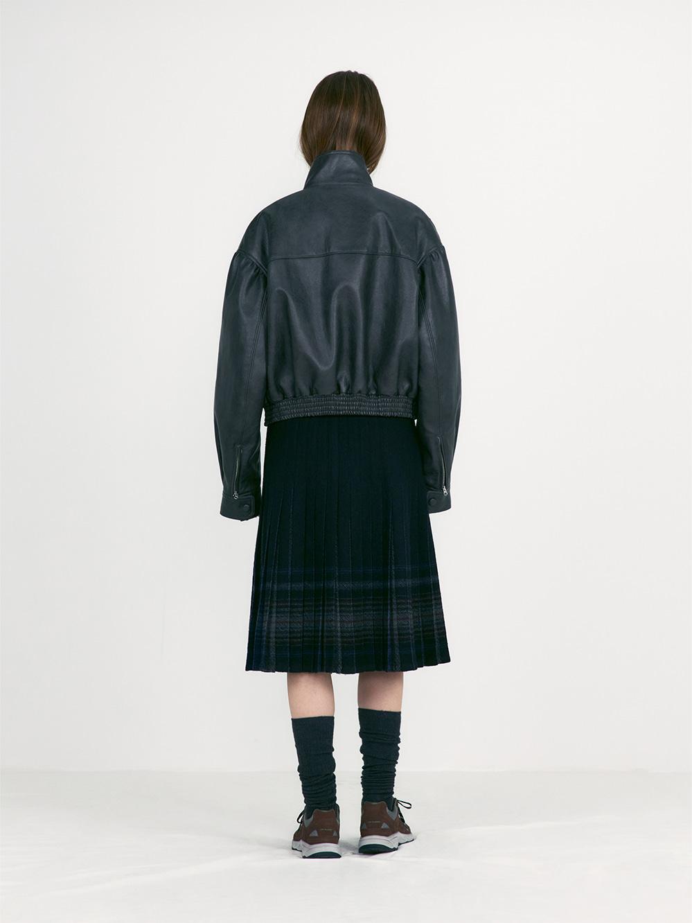 LEATHER SHORT JACKET_CHARCOAL