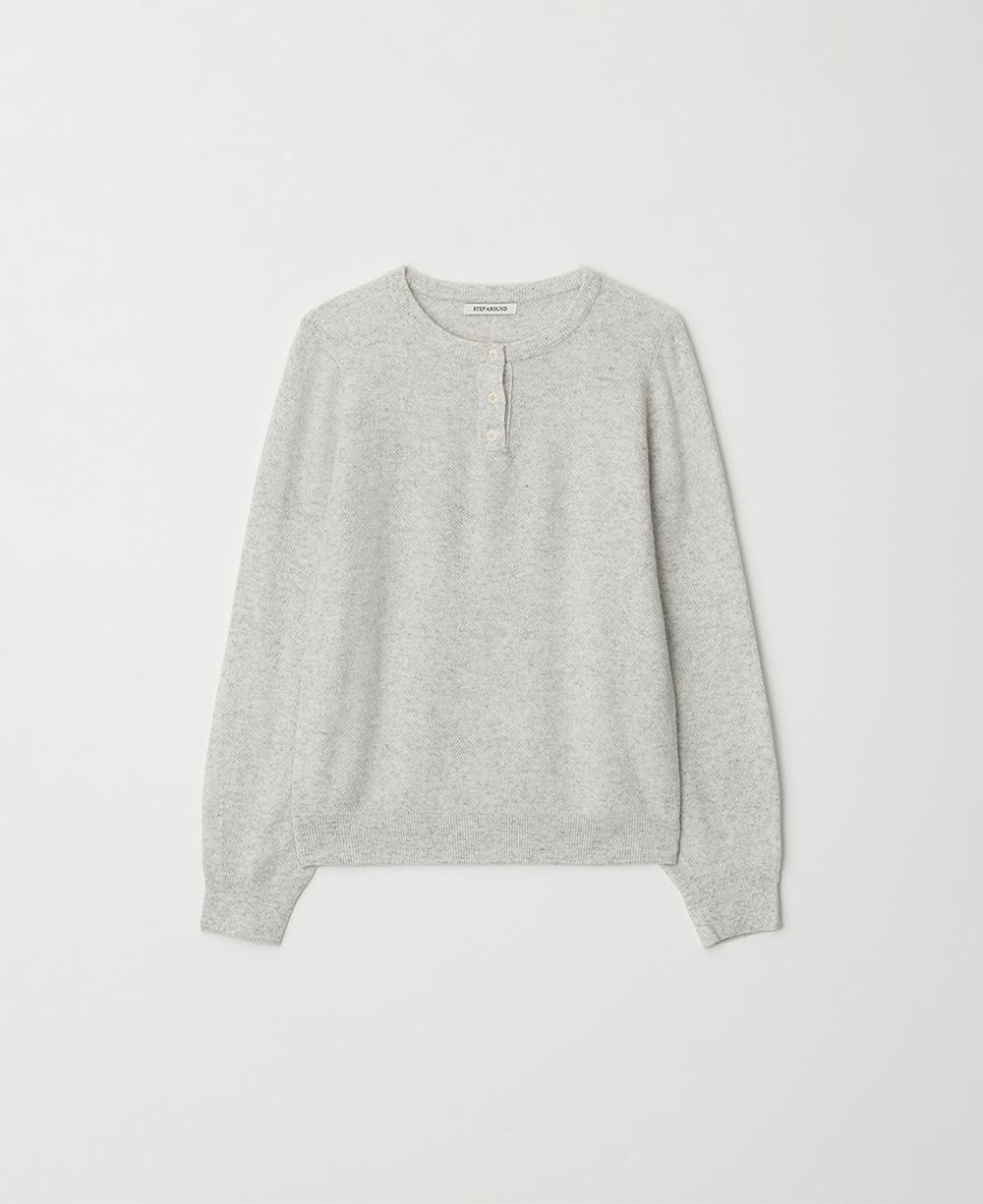 Cashmere henley loose fit knit_LIGHT GREY