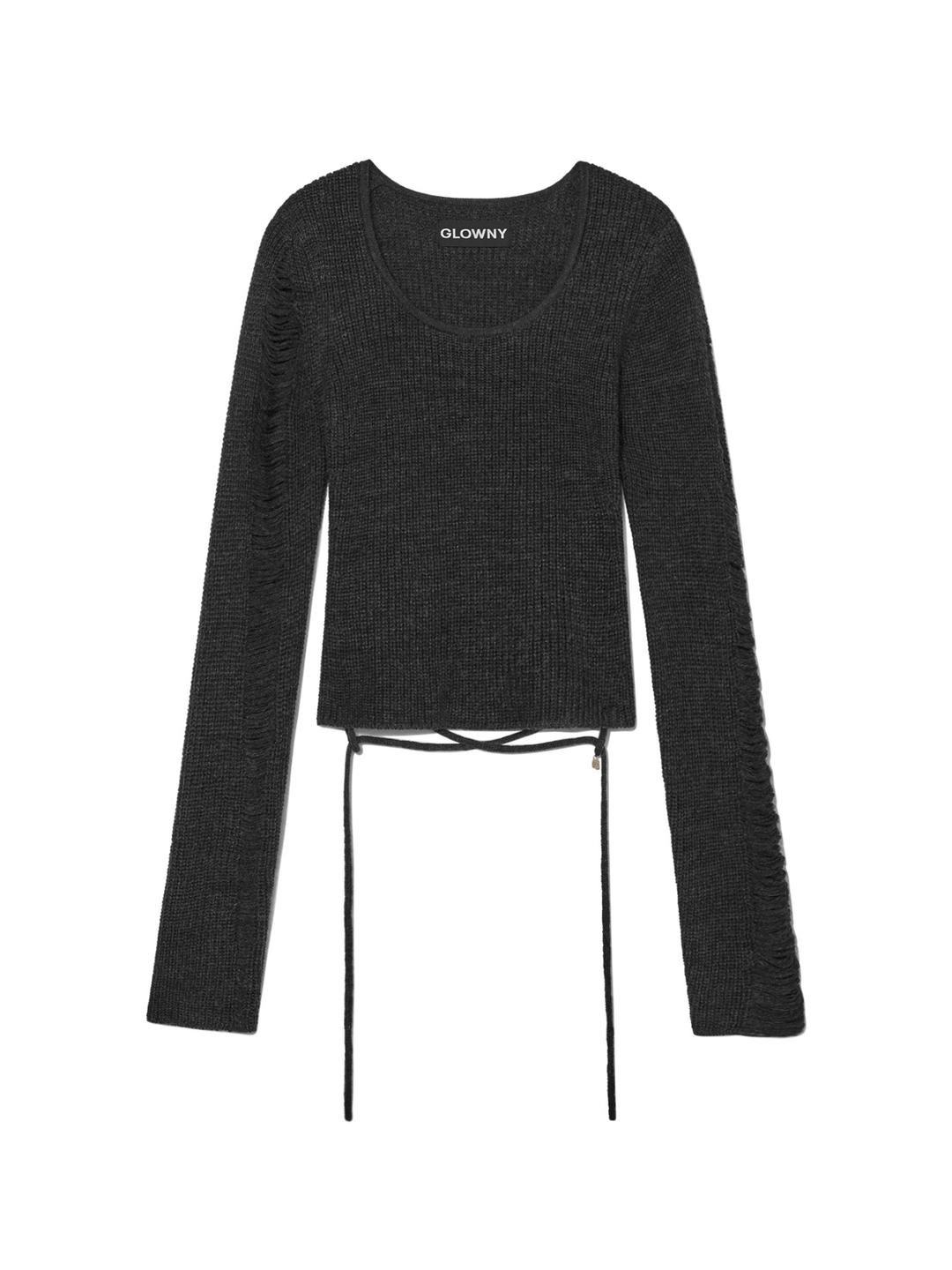SAHARA DAMAGED WOOL KNIT TOP SET (CHARCOAL)