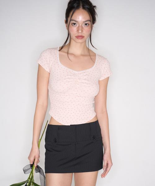 Daisy Lace Shirring Short Top (Pink)