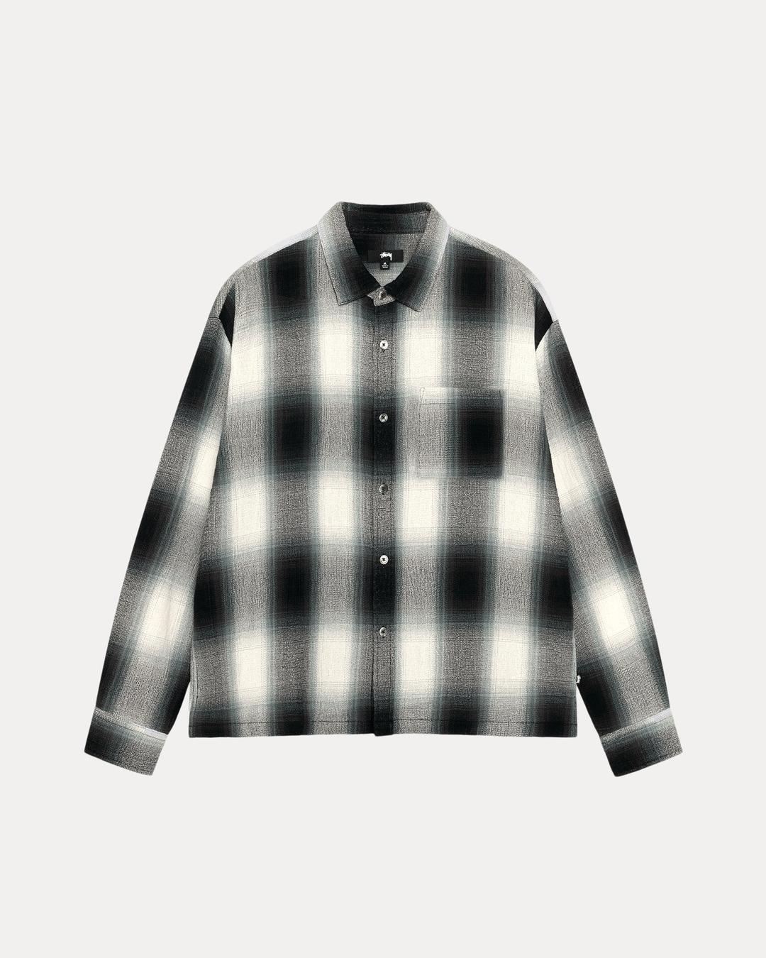 LOOSE WEAVE PLAID SHIRT - Grey / L