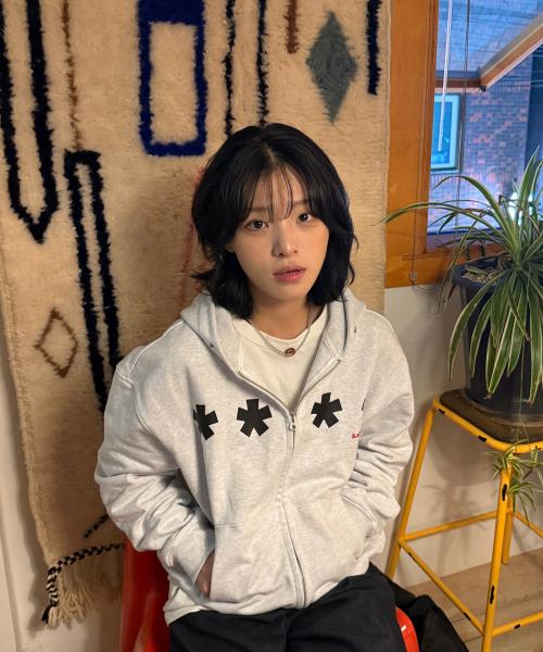 Square Star Hoodie Zip Up WHITE MELANGE