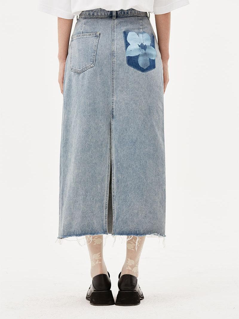 Floral High Waist Denim Skirt