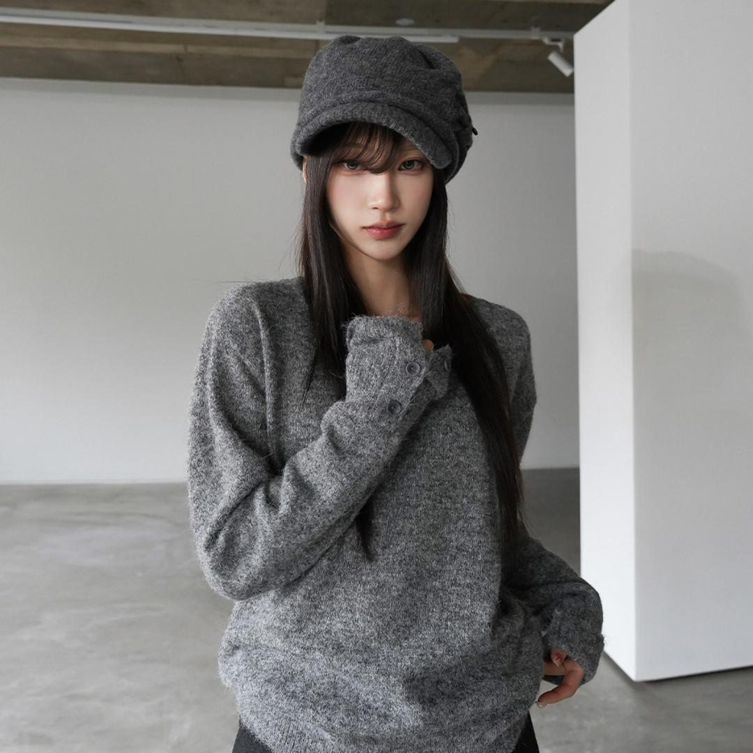 빌렌 브이넥 버튼 니트