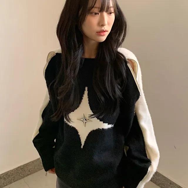 [신상할인!]다이아 크롬  어깨 트임 니트