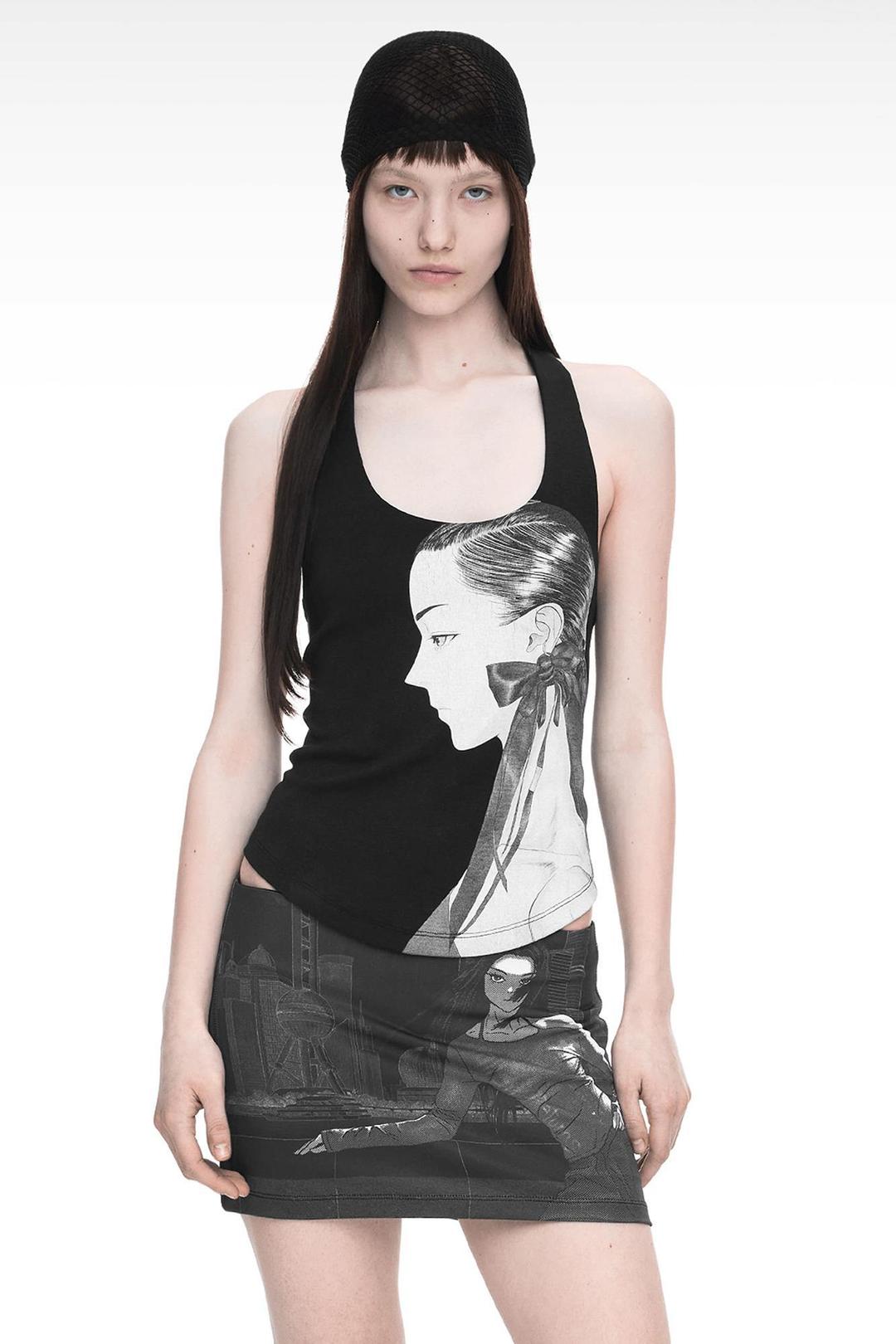 DRAWING HALTER SLEEVELESS BLACK