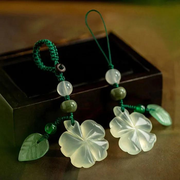 행운의 옥빛 네잎클로버 키링 풍수 인테리어 차키 핸드폰 소품