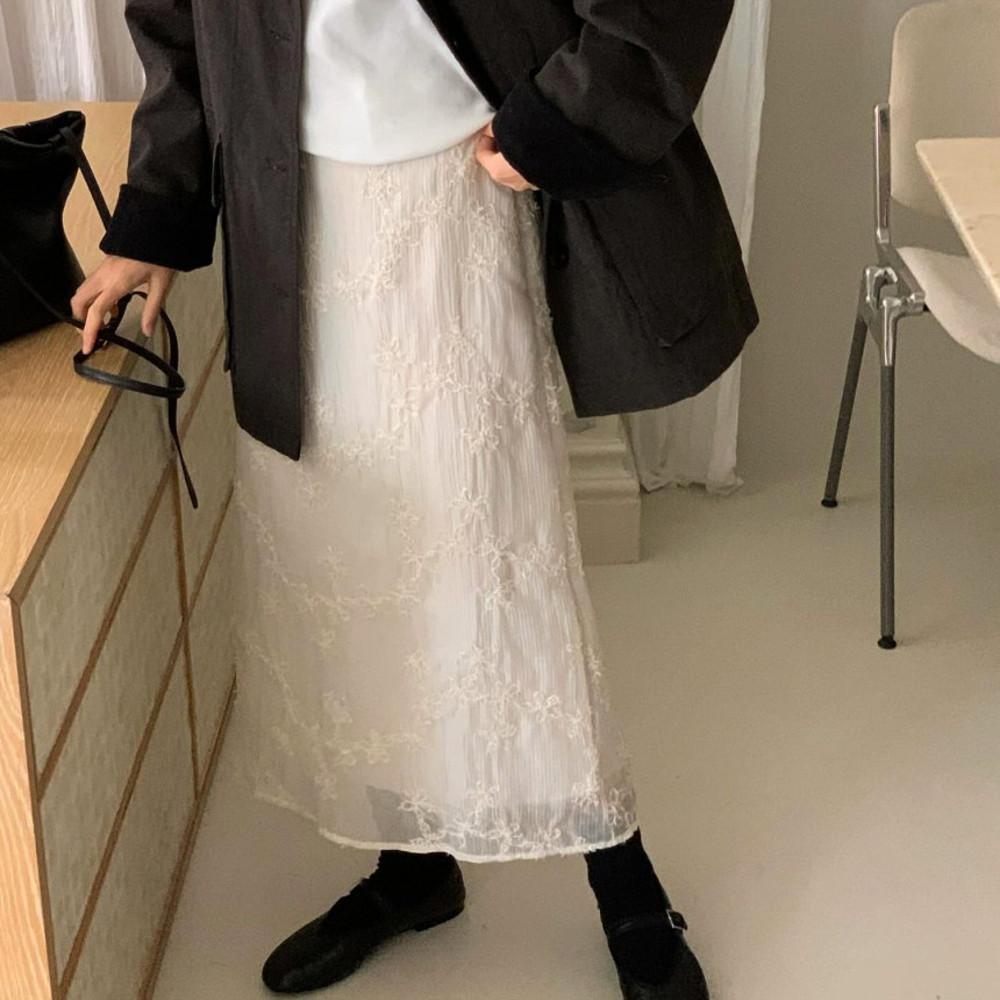 jinsim 진심 가든 스커트 플라워 자수 트임 H라인 롱 치마 2col