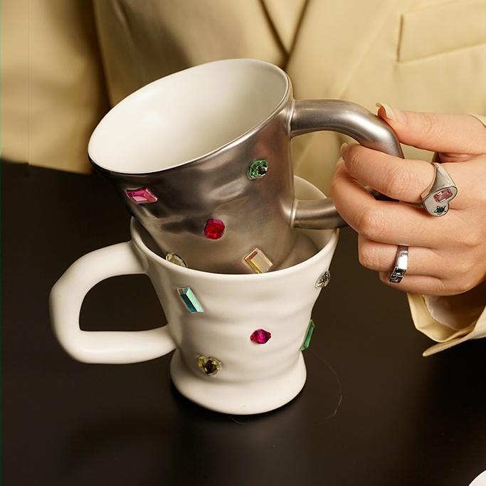 레피다무드 URF 주얼 디테일 비정형 세라믹 볼드 뭉툭 머그컵 머그잔