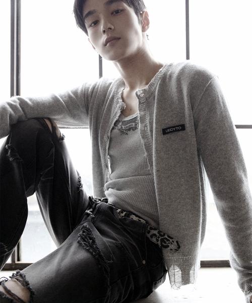 Destroyed Round Wool Knit Cardigan_[M.Gray]