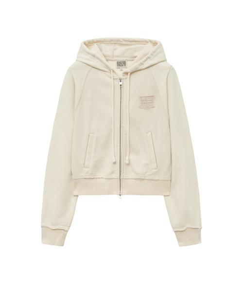 W CLASSIC LOGO DENIM PATCH CROP HOODIE ZIPUP ivory